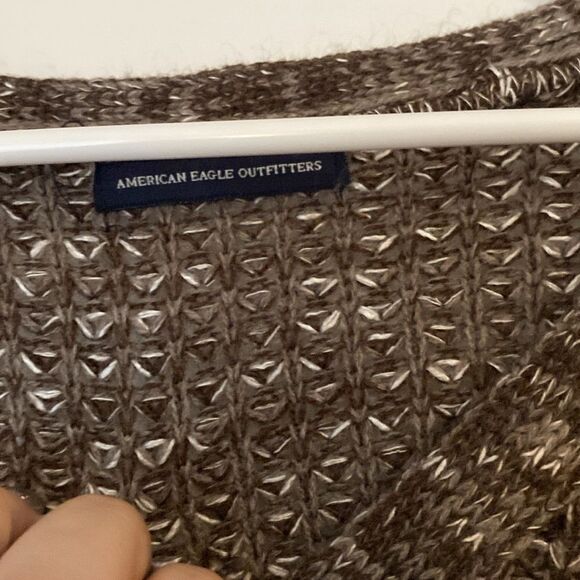 American Eagle Brown Peek a boo shoulder V neck sweater size Small - Picture 2 of 7
